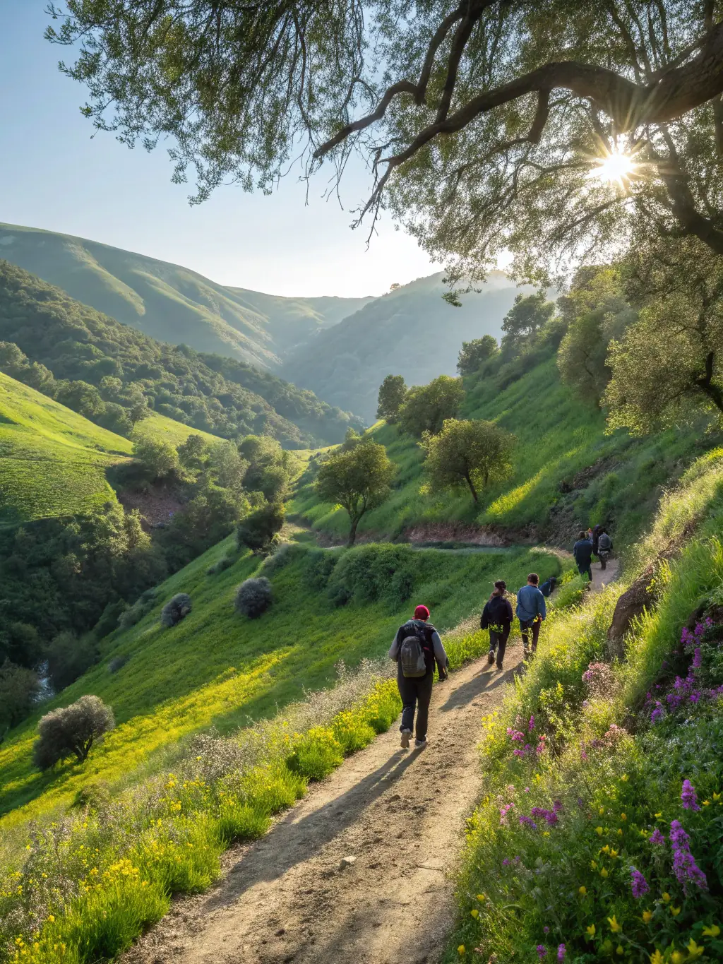 A vibrant photo of a group of people participating in a nature walk organized by CPELD, showcasing the beauty of the Lot et Dourdou region.